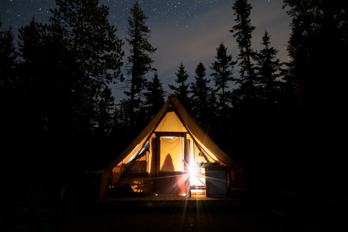 Glamping tent on the banks of the Vjosa River in Albania